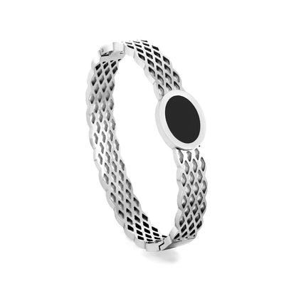 Woven Stainless Steel with Black Oil Drop Bracelet