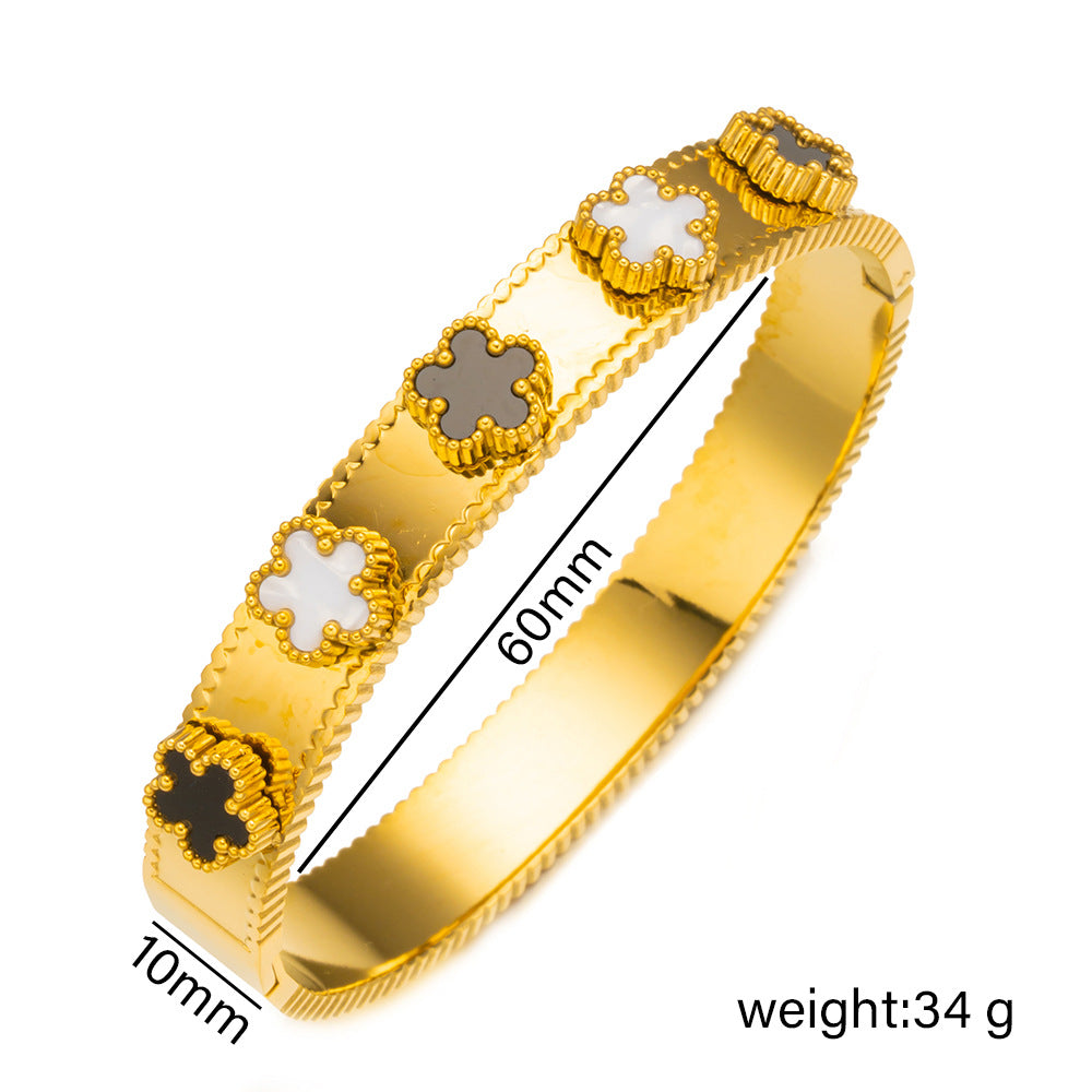 Bracelet Trèfle Lumineux – Acier Inoxydable Plaqué Or 18K