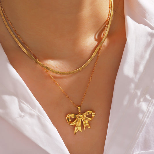 Sweet Bow Knot Set – 18K Gold Plated Stainless Steel  Necklace
