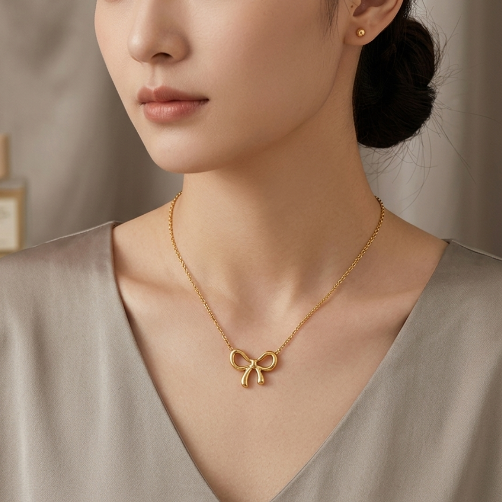 Collier Nœud – Acier inoxydable plaqué or 18 carats