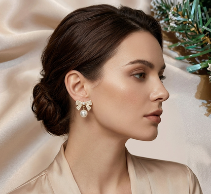 Pearl Bow Drop Earrings