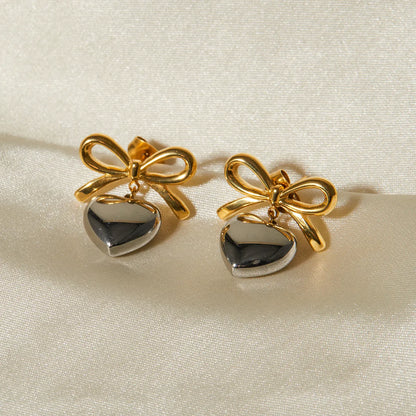 Bow Heart Earrings – Stainless Steel 18k Gold Plated Earrings