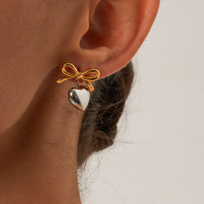 Bow Heart Earrings – Stainless Steel 18k Gold Plated Earrings