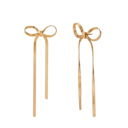 Golden Bow Flow Earrings — 18K Gold Plated Stainless Steel