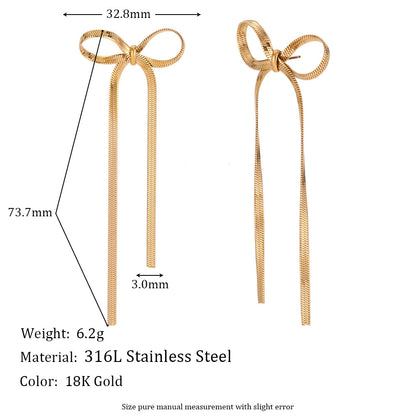 Golden Bow Flow Earrings — 18K Gold Plated Stainless Steel