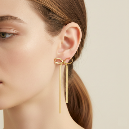 Golden Bow Flow Earrings — 18K Gold Plated Stainless Steel