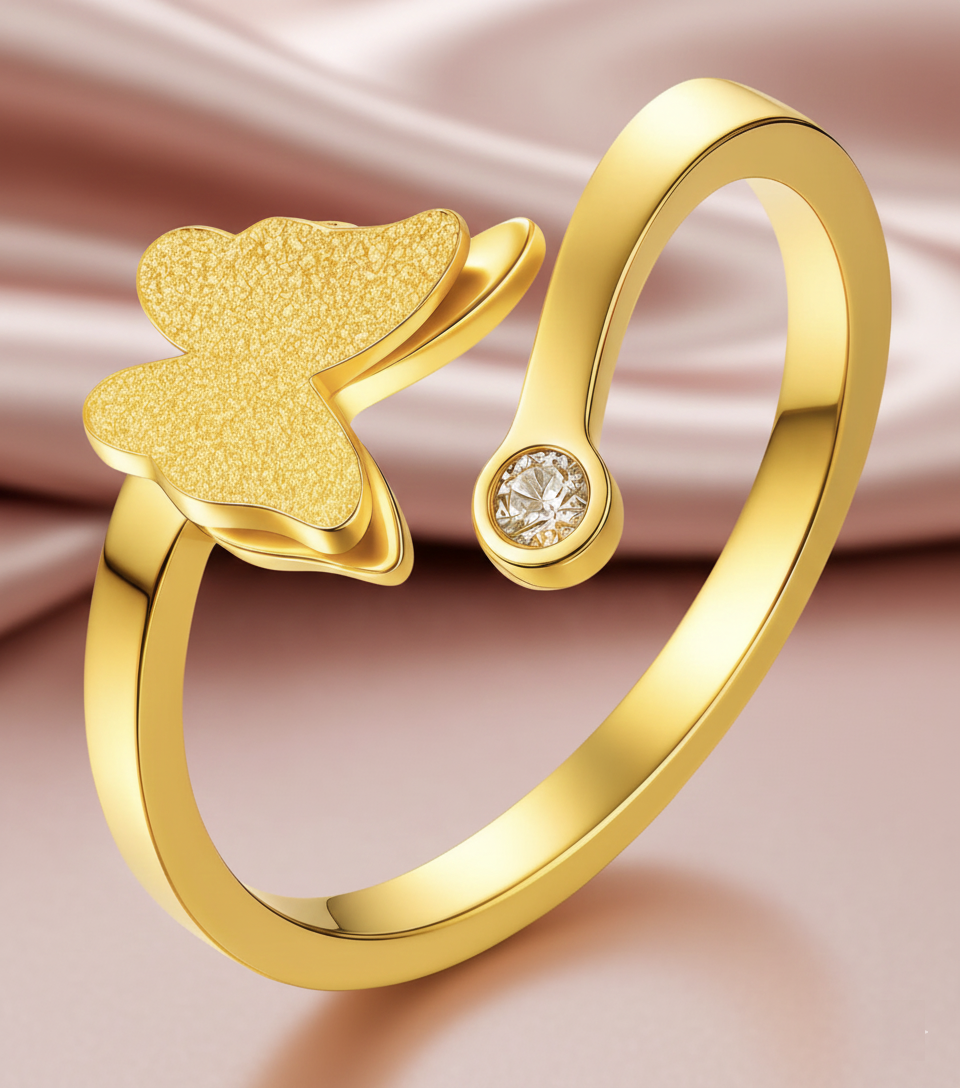 Bague ouverte papillon doré – Déclaration minimaliste dorée