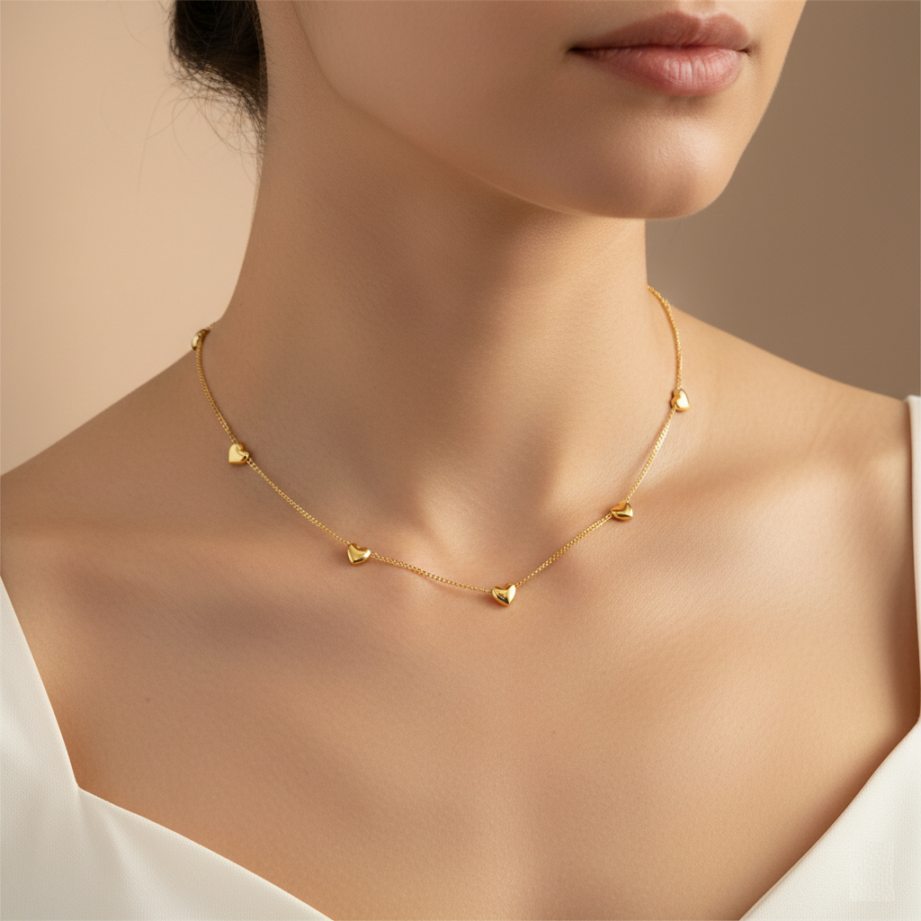 Collier Pendentif Cœur de Pêche Huit Plis