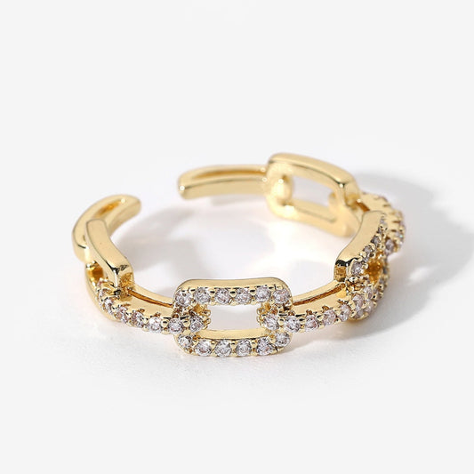 Mini Chain Spark Ring – 18K Gold Plated Zircon Adjustable Ring
