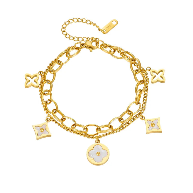 Blossom Double Layer Bracelet – 18K Gold Plated Stainless Steel Flower Bracelet