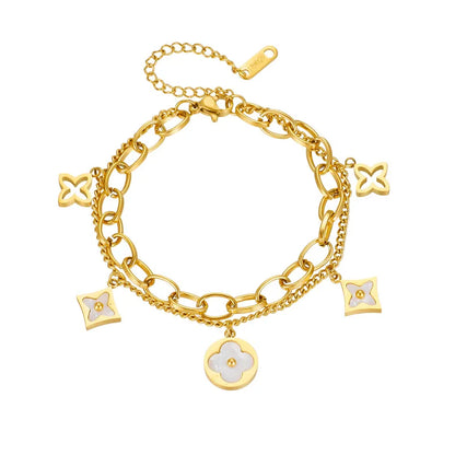 Blossom Double Layer Bracelet – 18K Gold Plated Stainless Steel Flower Bracelet