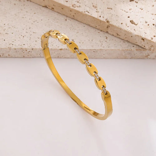 coffee beans linked Bangle - 18K Gold Plated Stainless Steel
