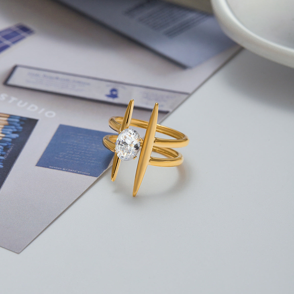 Celeste Cross Spark Ring – 18K Gold Plated Adjustable Ring
