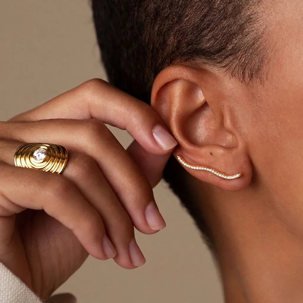Astra Curve Earrings – 18K Gold Plated Stainless Steel Statement Earrings