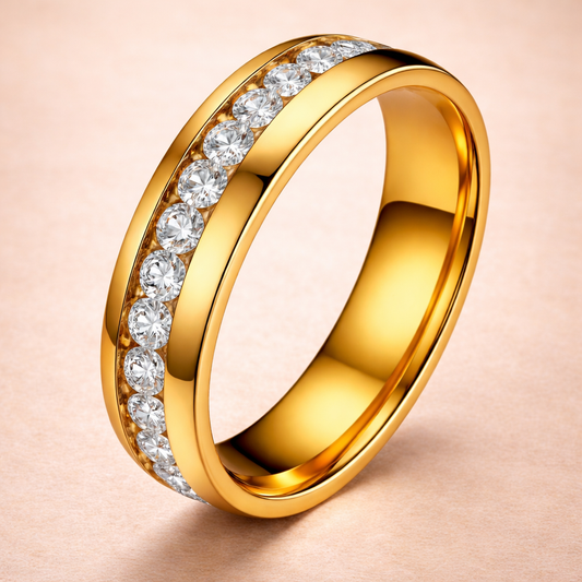 Bague en Or Éternité Éclatante — Luxe Minimaliste Sertie de Cristaux