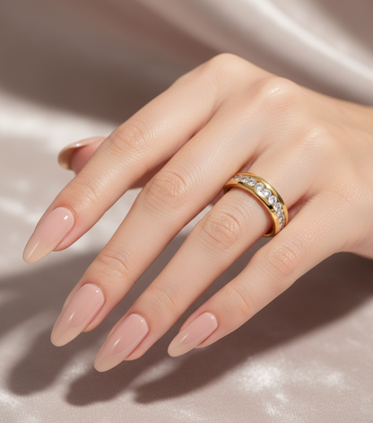 Radiant Eternity Gold Band — Crystal-Set Minimal Luxe Ring