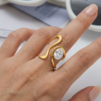 Infinity Curve Diamond Ring – 18K Gold Plated Adjustable Ring