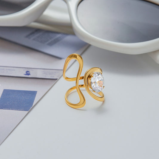 Infinity Curve Diamond Ring – 18K Gold Plated Adjustable Ring