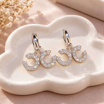 Double C Zircon Hoop Earrings