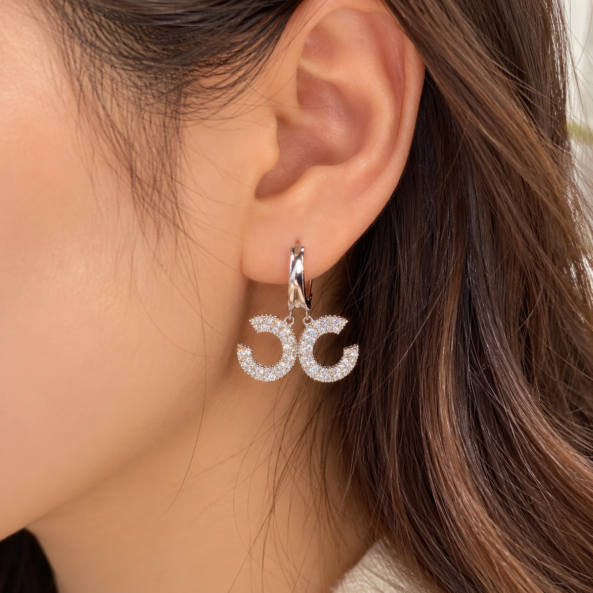 Double C Zircon Hoop Earrings
