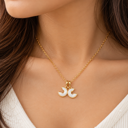 Double C Shell Rhinestone Pendant Necklace