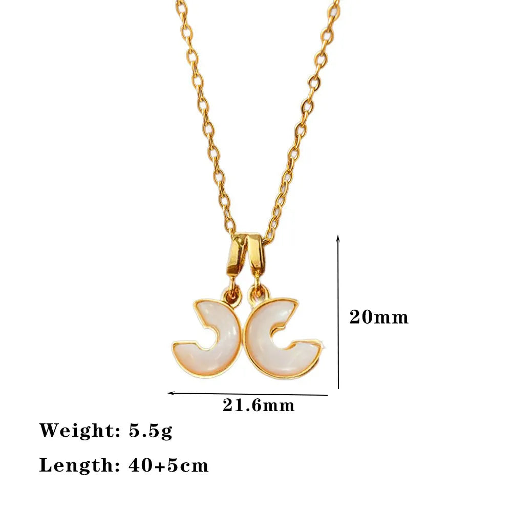 Double C Shell Rhinestone Pendant Necklace