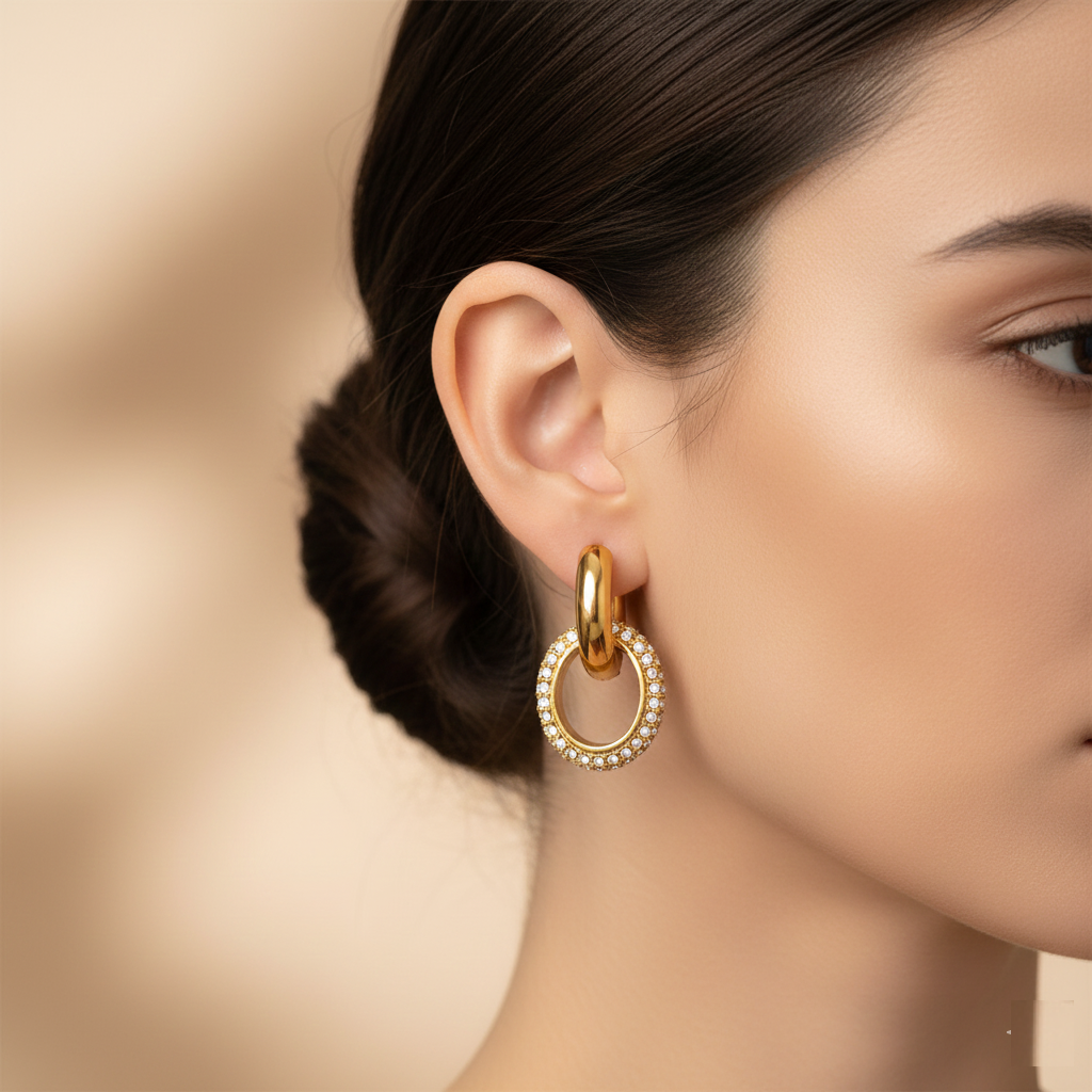 Double Hoop Earrings 18K Gold Stainless Steel