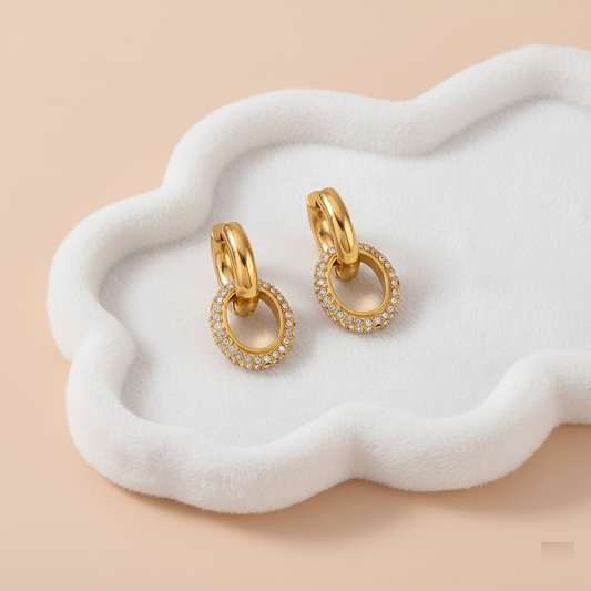 Boucles d'oreilles doubles anneaux en acier inoxydable plaqué or 18 carats