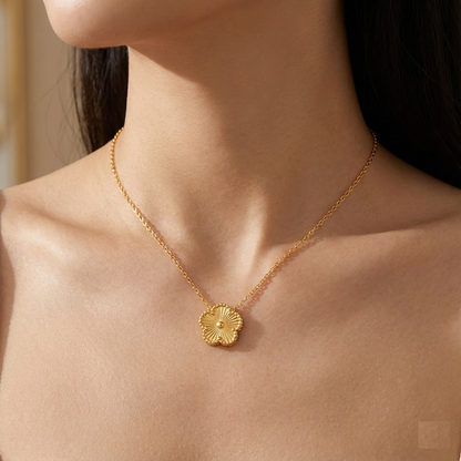 Gold five-petal clover necklace
