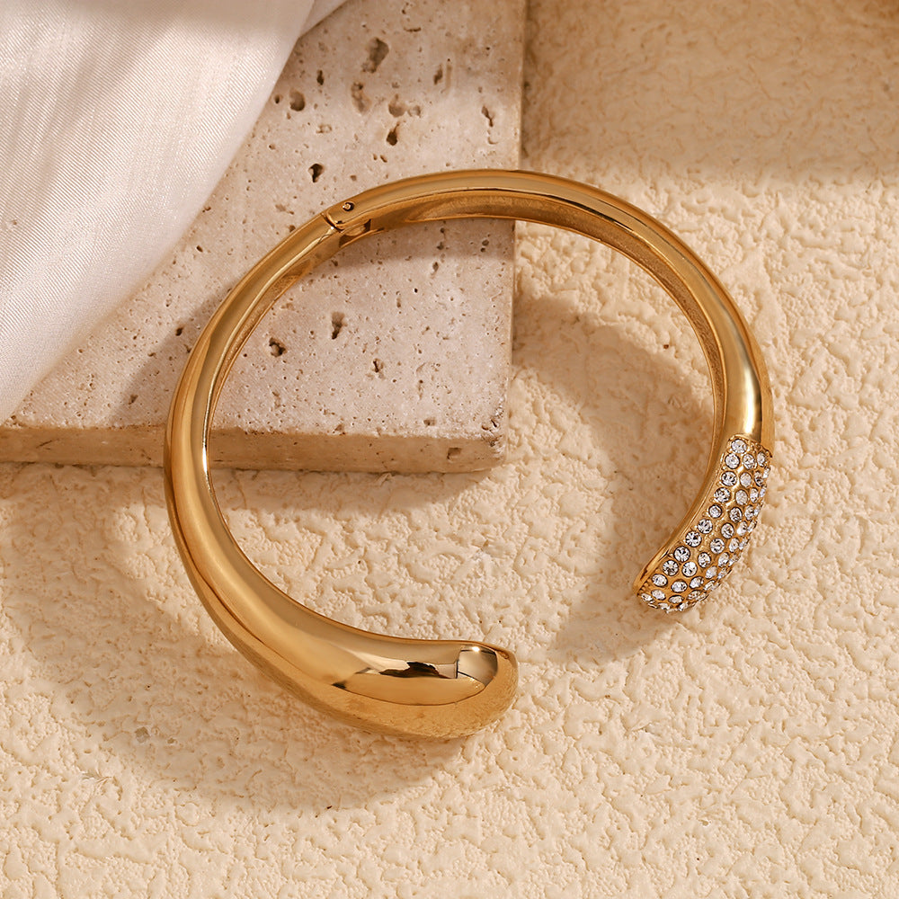 Bracelet de luxe en diamant – Acier inoxydable plaqué or 18 carats