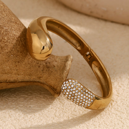 Bracelet de luxe en diamant – Acier inoxydable plaqué or 18 carats