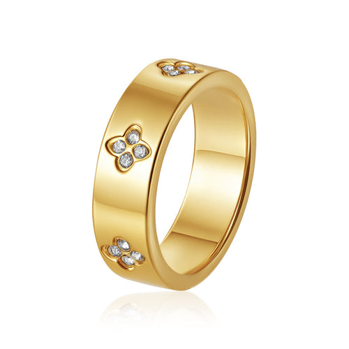 Bague étincelante Vintage Luxe – Acier inoxydable plaqué or 18 carats avec Zircon