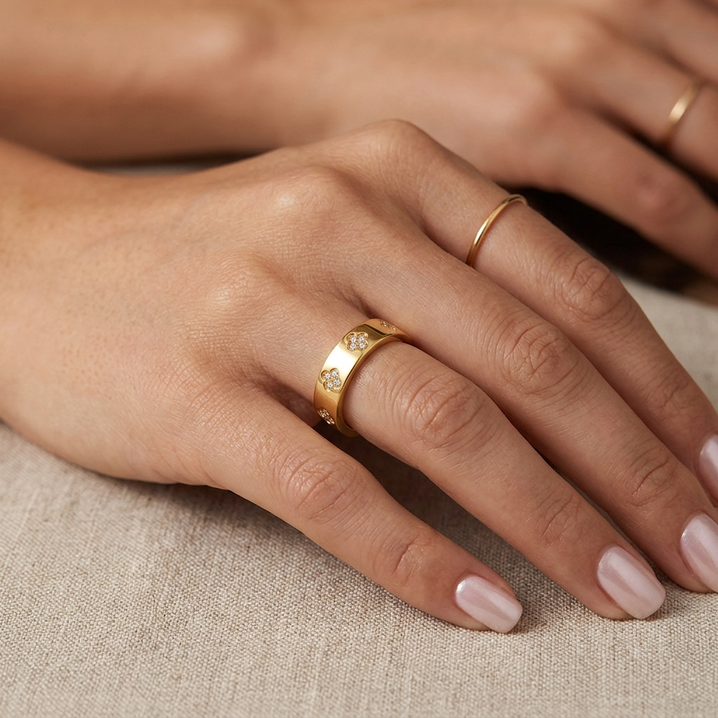 Bague étincelante Vintage Luxe – Acier inoxydable plaqué or 18 carats avec Zircon