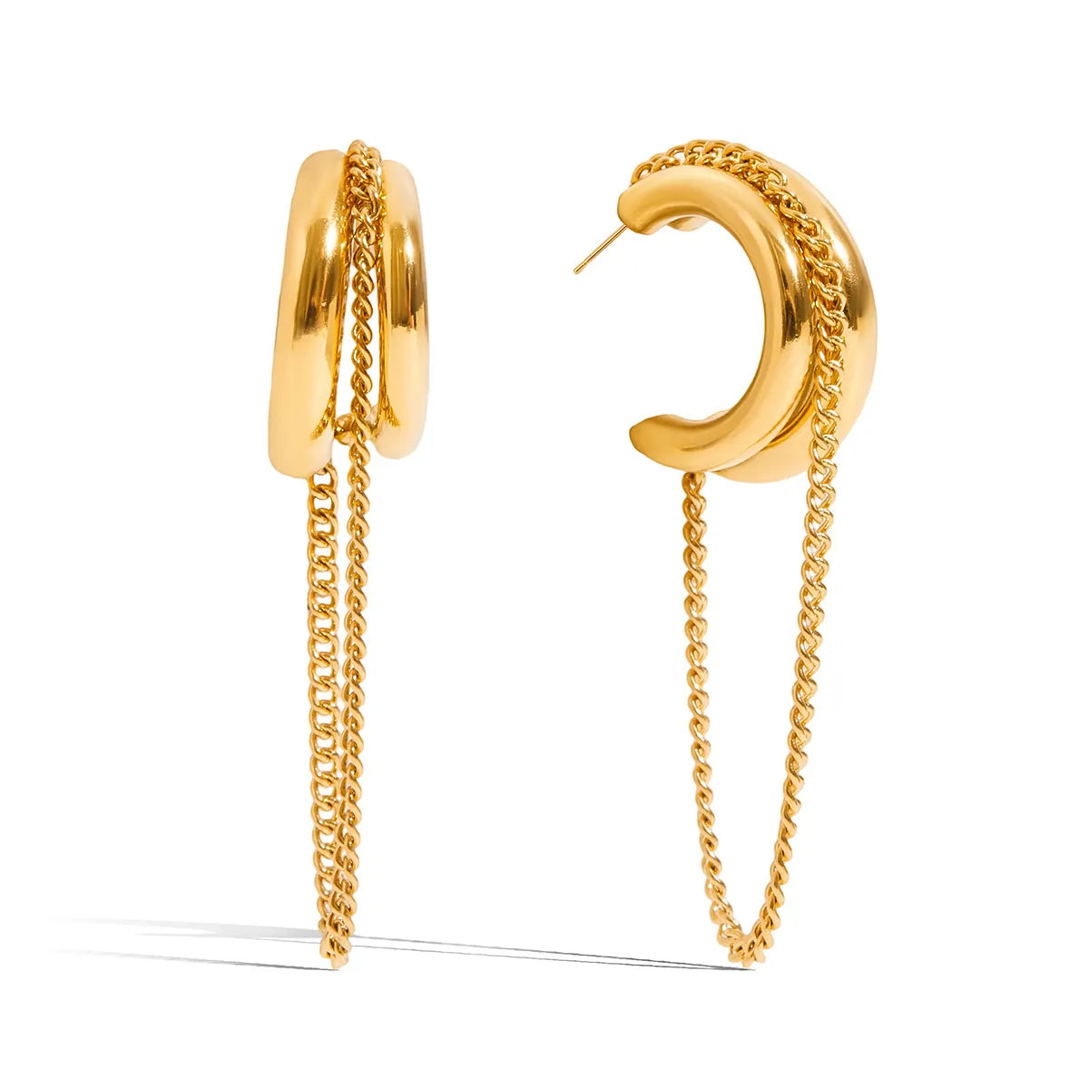 Golden Chain Hoop Earrings – 18K Gold Plated Stainless Steel Statement Earrings