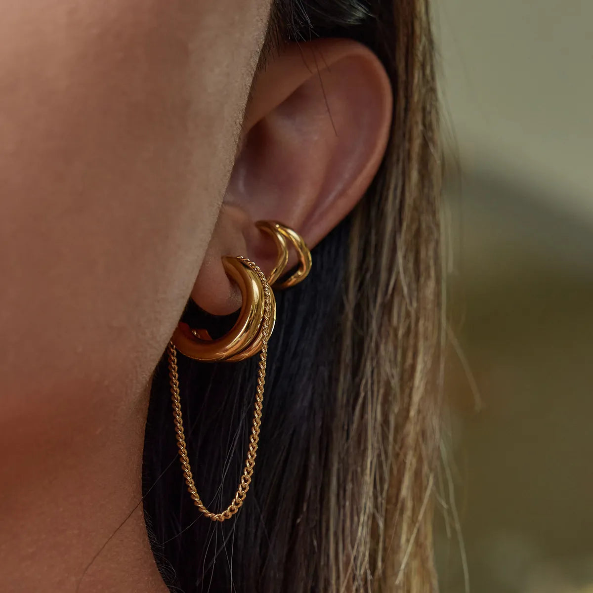 Golden Chain Hoop Earrings – 18K Gold Plated Stainless Steel Statement Earrings
