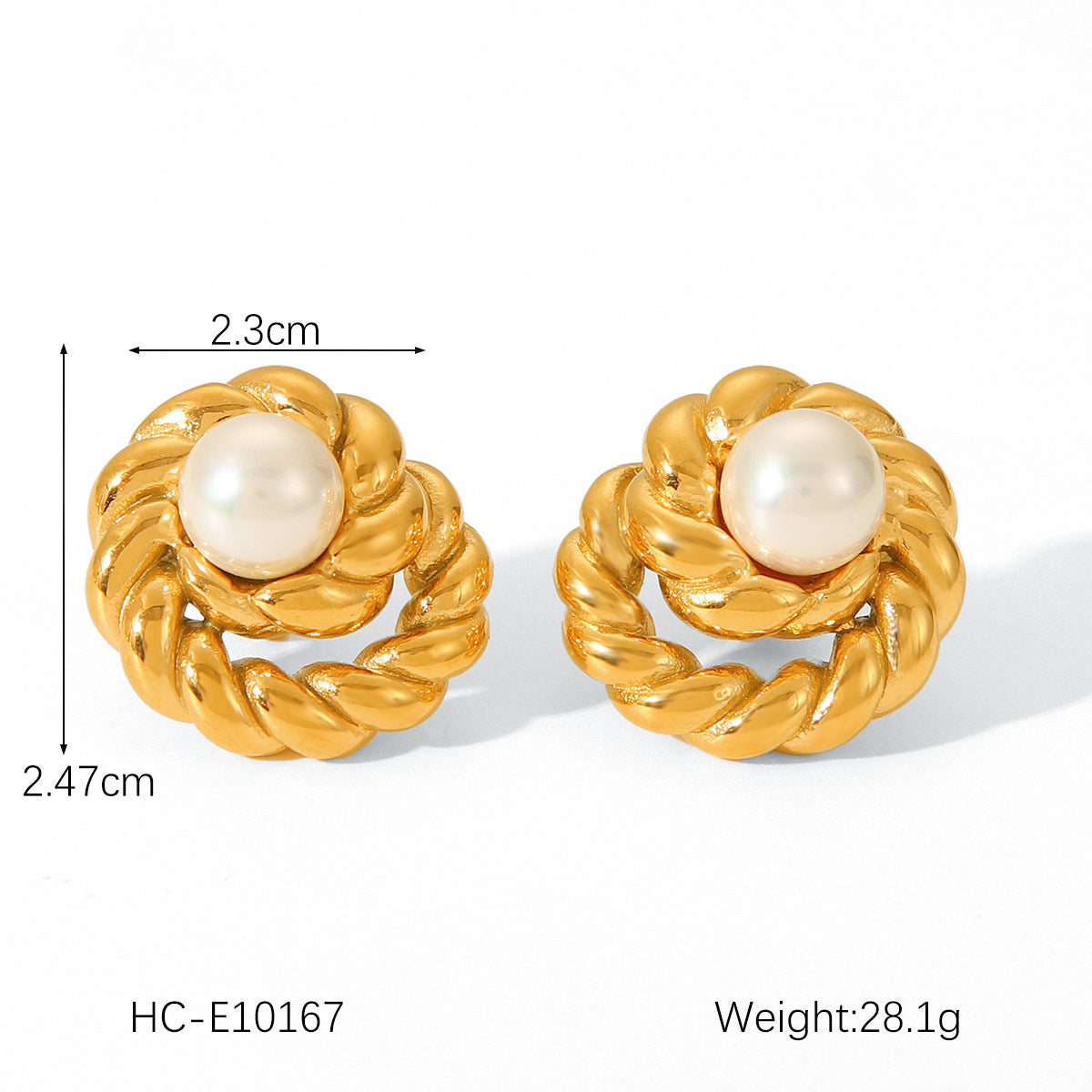 Golden Pearl Knot Stud Earrings — Stainless Steel Elegance
