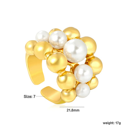 Bague ouverte grappe perles et billes or Luxe