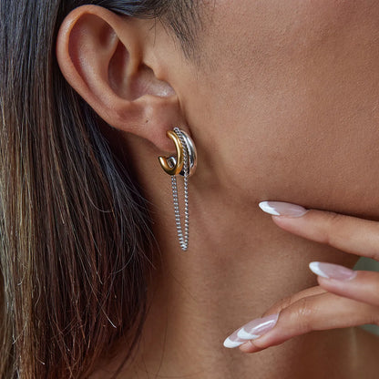 Silver Chain Hoop Earrings – 18K Gold Plated Stainless Steel Statement Earrings (Copy)