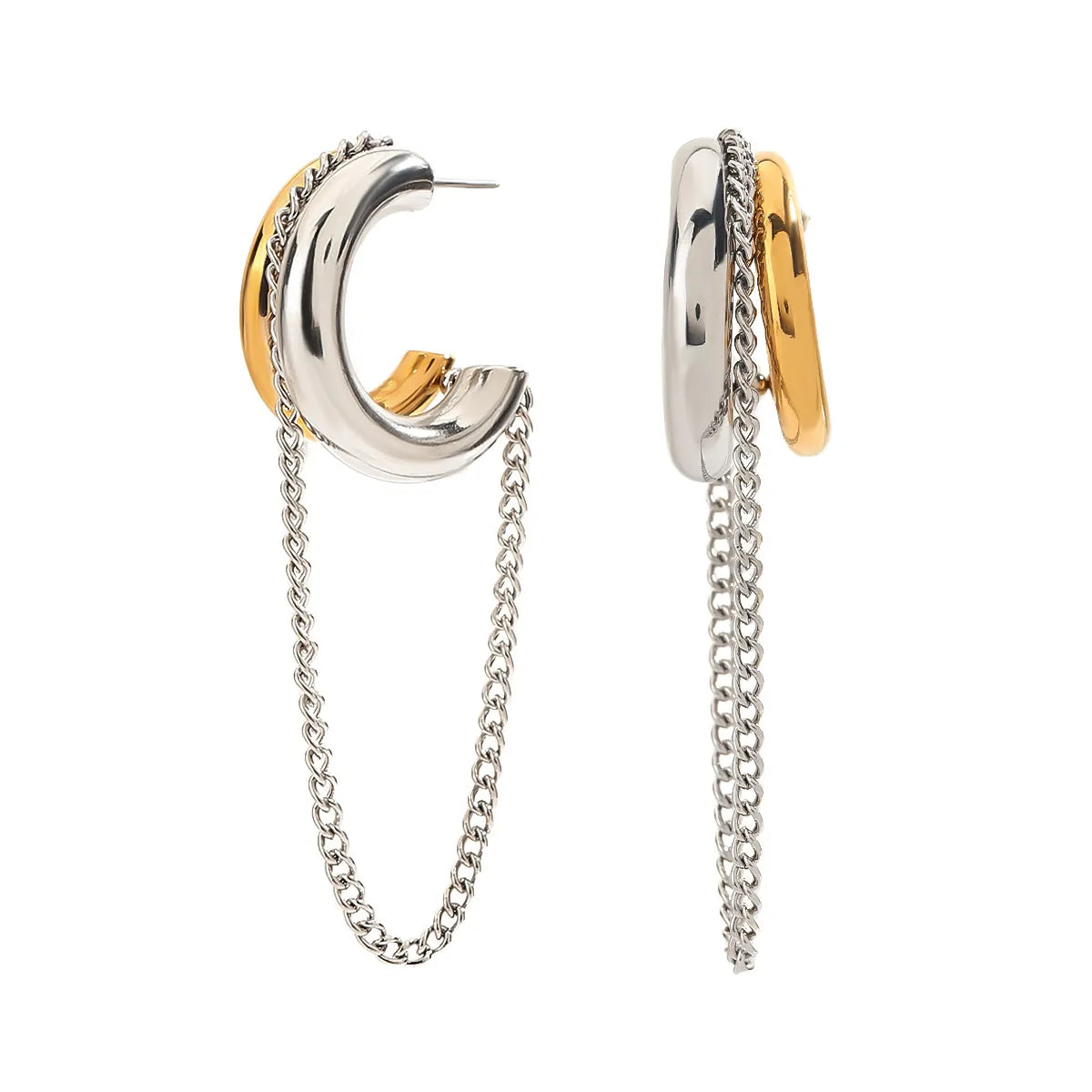 Silver Chain Hoop Earrings – 18K Gold Plated Stainless Steel Statement Earrings (Copy)