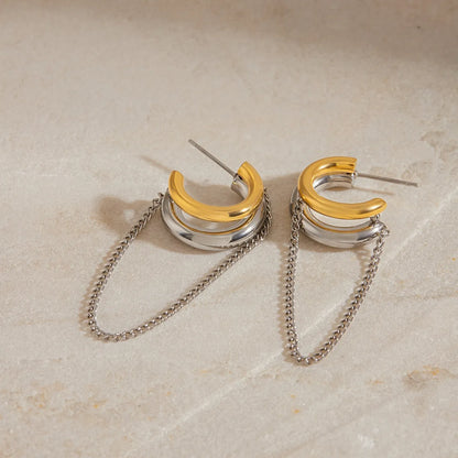 Silver Chain Hoop Earrings – 18K Gold Plated Stainless Steel Statement Earrings (Copy)