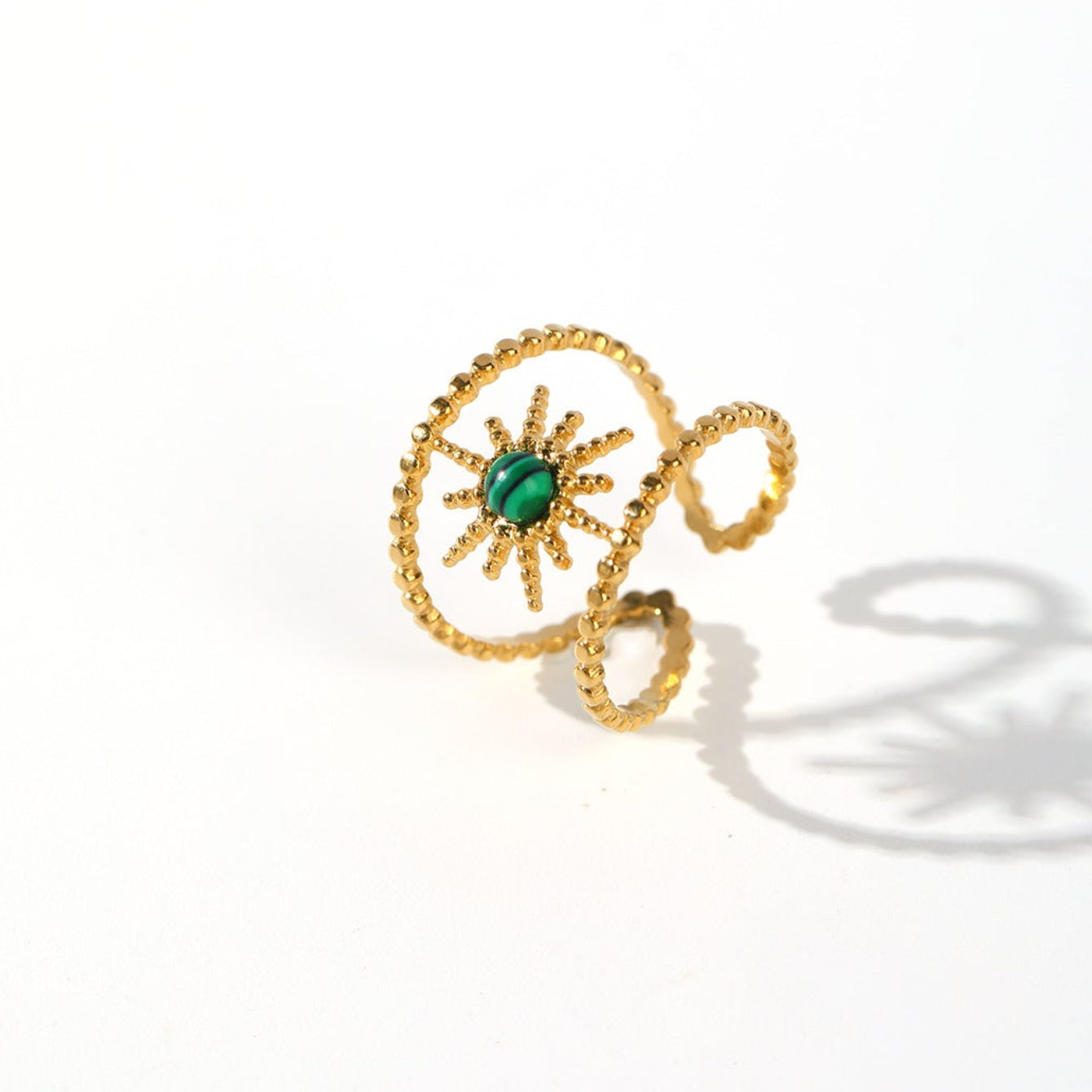 Celestial Emerald Star Ring – 18K Gold Plated Adjustable Statement Ring