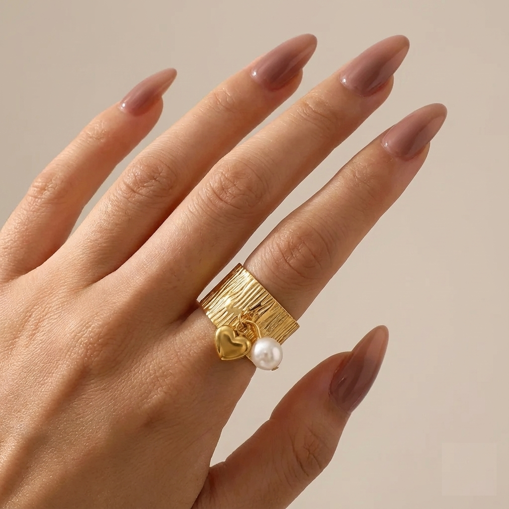 Bague ouverte Cœur Perle