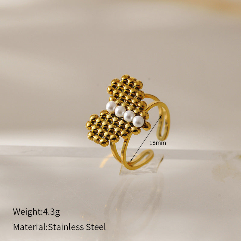Bague cœur en perle Golden Embrace — Bague déclaration ouverte plaquée or 18 carats