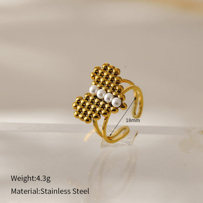Bague cœur en perle Golden Embrace — Bague déclaration ouverte plaquée or 18 carats
