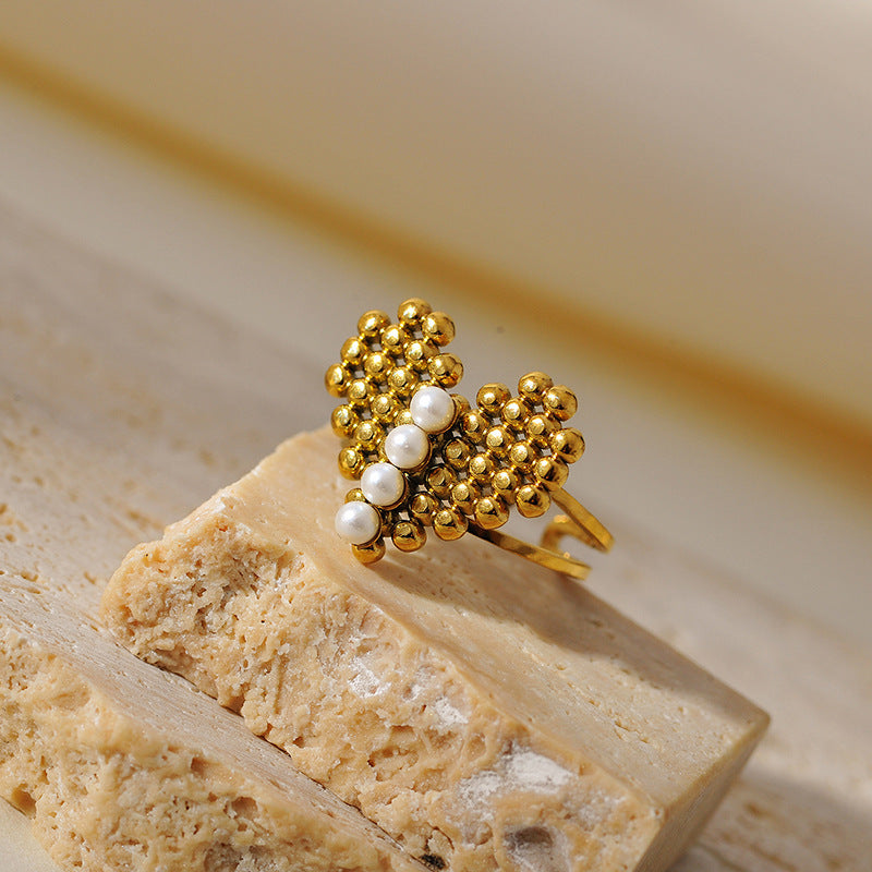 Bague cœur en perle Golden Embrace — Bague déclaration ouverte plaquée or 18 carats