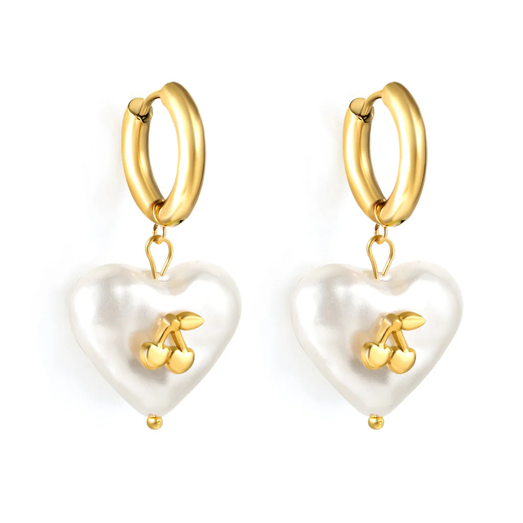 Cherry Pearl Heart Stud Earrings