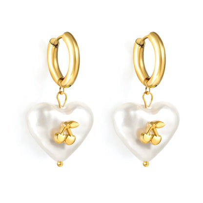 Cherry Pearl Heart Stud Earrings