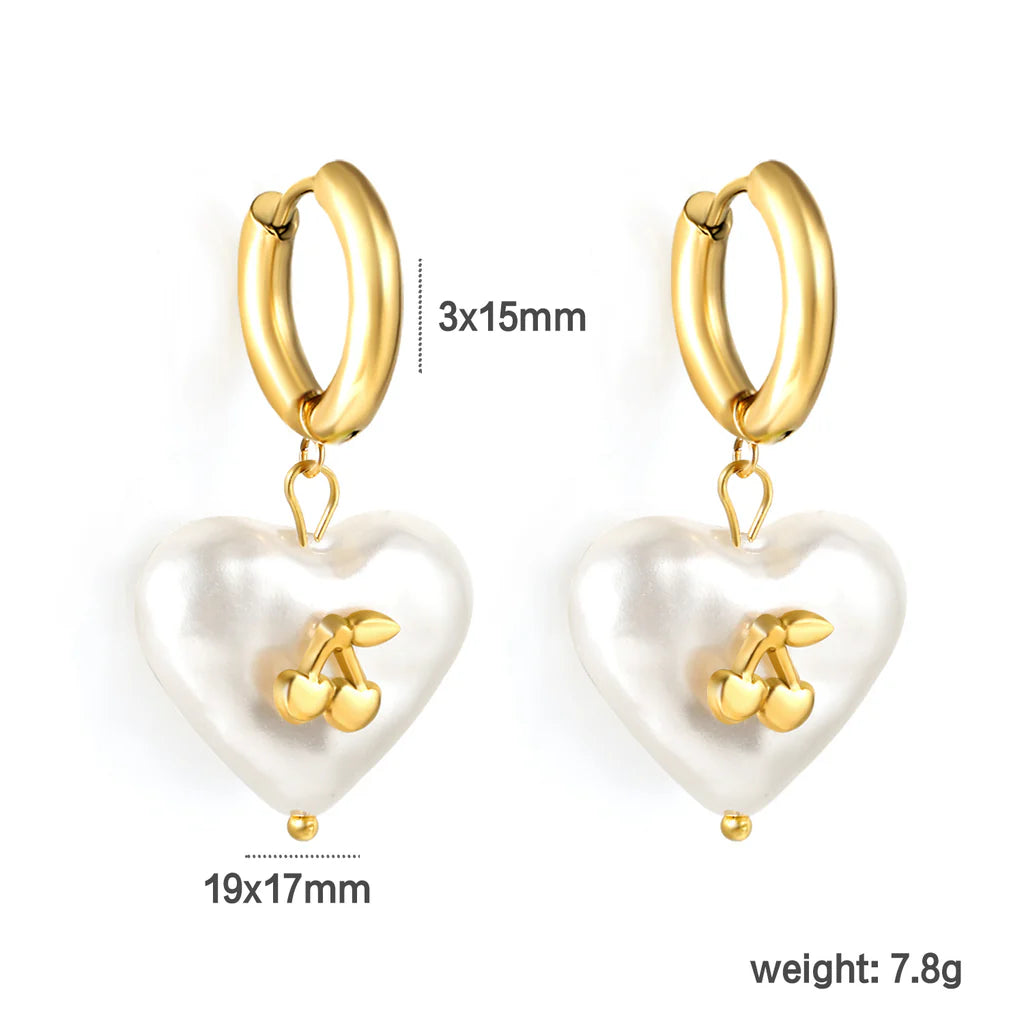 Cherry Pearl Heart Stud Earrings
