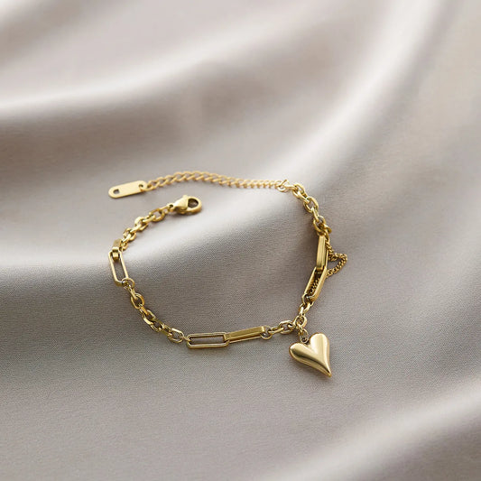 Heart Link Bracelet – 18K Gold Plated Stainless Steel Charm Bracelet