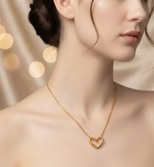 Gold Heart Pendant Necklace – 18K Gold Plated Stainless Steel